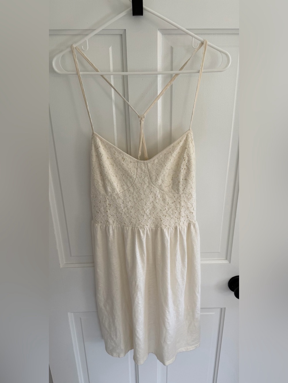 Women's Cream Lace-Top Spaghetti Strap Dress